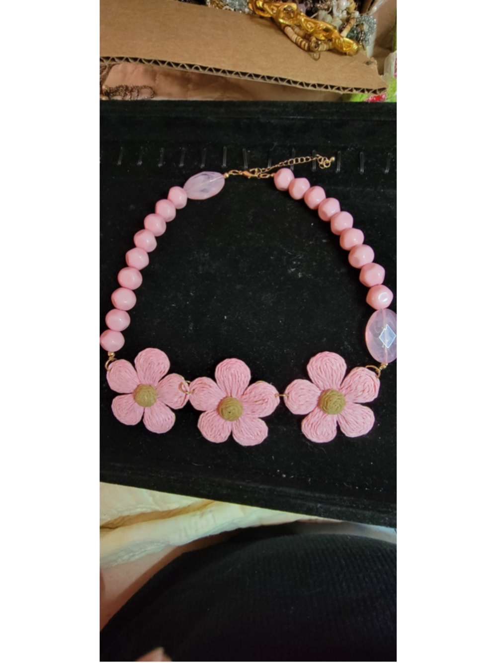 Pink Floral Statement Necklace Beaded Flower Necklace Cottagecore Spring Jewelry